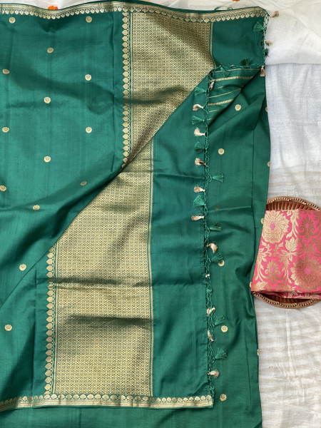 TEAL HAND WOVEN BANARASI KATAN SILK SARI