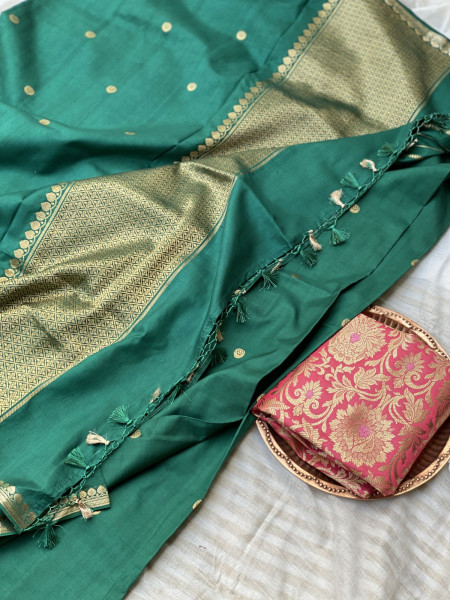 TEAL HAND WOVEN BANARASI KATAN SILK SARI