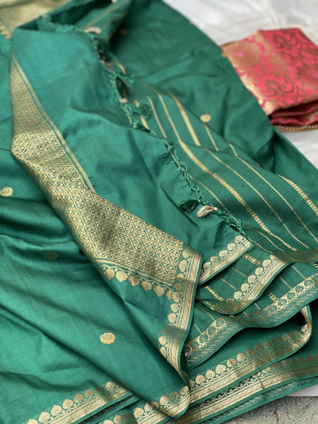 TEAL HAND WOVEN BANARASI KATAN SILK SARI