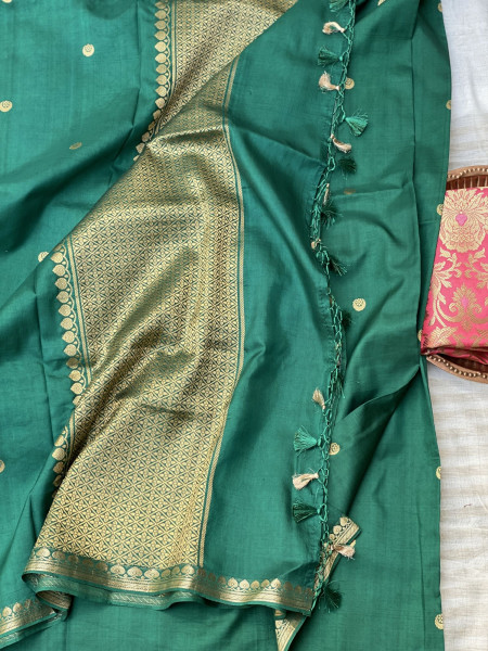 TEAL HAND WOVEN BANARASI KATAN SILK SARI