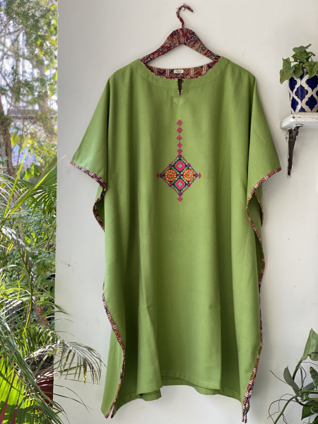 PARROT GREEN WOOLLEN EMBROIDERED KAFTAN