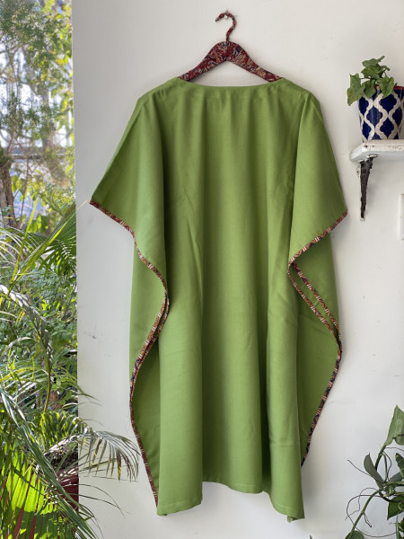 PARROT GREEN WOOLLEN EMBROIDERED KAFTAN