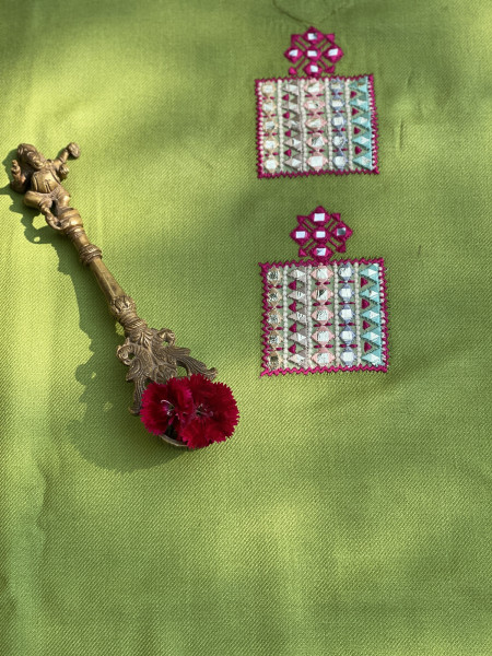 PARROT GREEN WOOLLEN EMBROIDERED KAFTAN