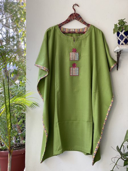 PARROT GREEN WOOLLEN EMBROIDERED KAFTAN