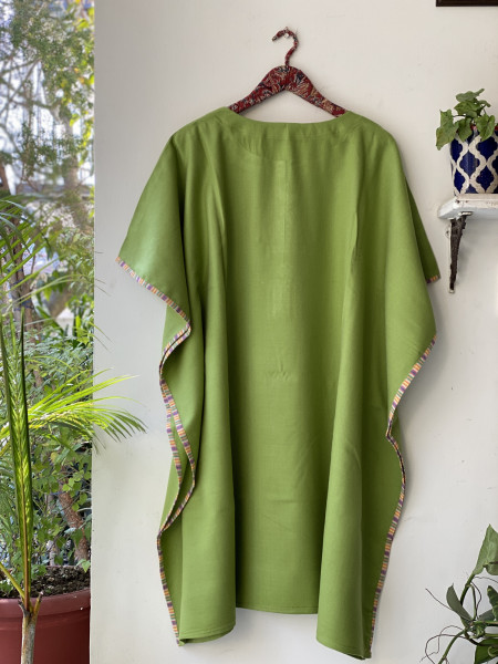 PARROT GREEN WOOLLEN EMBROIDERED KAFTAN