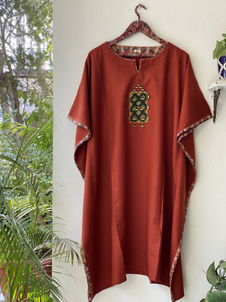 RUST WOOLLEN EMBROIDERED KAFTAN