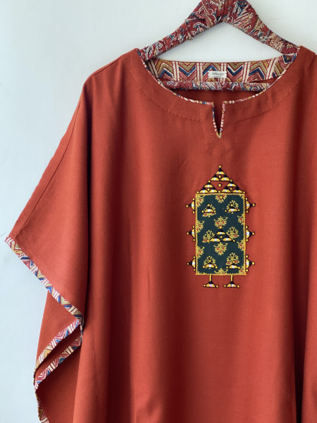 RUST WOOLLEN EMBROIDERED KAFTAN