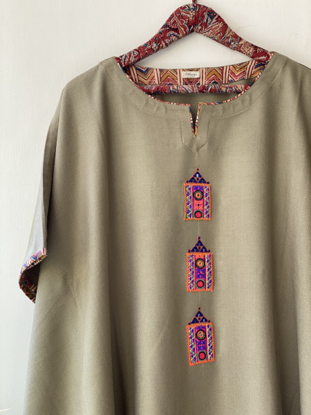 BEIGE WOOLLEN EMBROIDERED KAFTAN