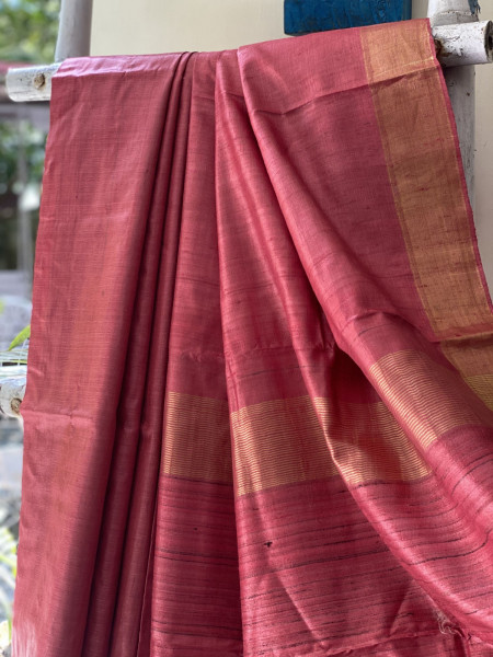 PEACH-PINK KOSA SILK WOVEN ZARI SARI