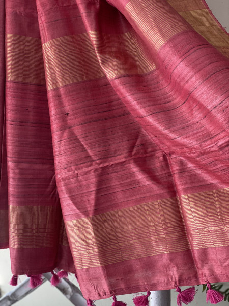 PEACH-PINK KOSA SILK WOVEN ZARI SARI