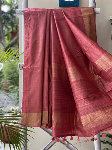 RUST KOSA SILK WOVEN ZARI SARI