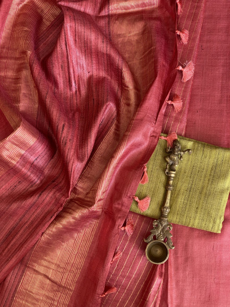 RUST KOSA SILK WOVEN ZARI SARI