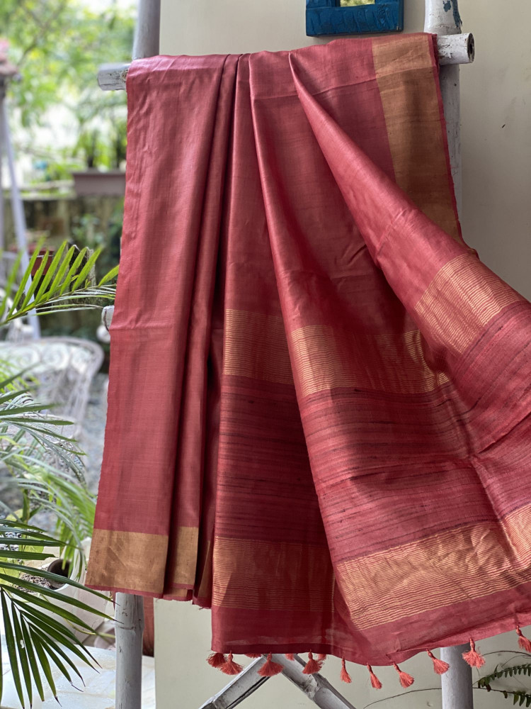 Image of RUST KOSA SILK WOVEN ZARI SARI