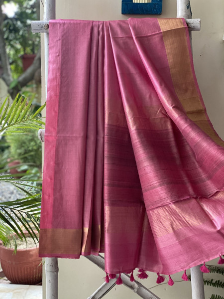 PINK KOSA SILK WOVEN ZARI SARI