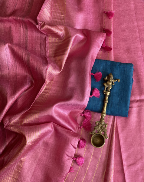 PINK KOSA SILK WOVEN ZARI SARI