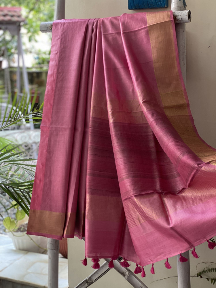 Image of PINK KOSA SILK WOVEN ZARI SARI
