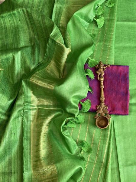 PARROT GREEN KOSA SILK WOVEN ZARI SARI