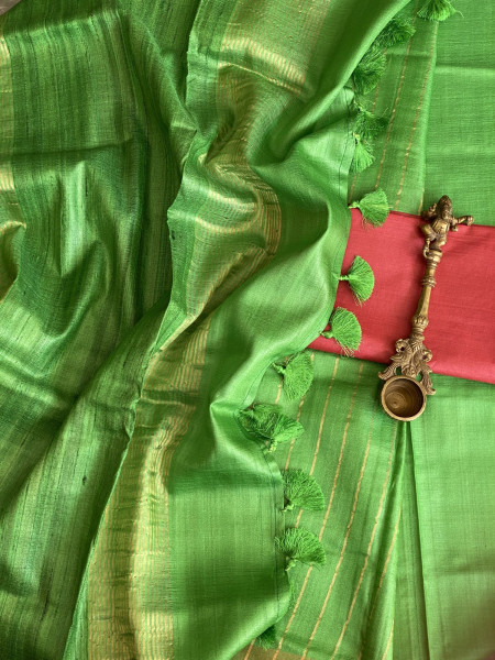 PARROT GREEN KOSA SILK WOVEN ZARI SARI