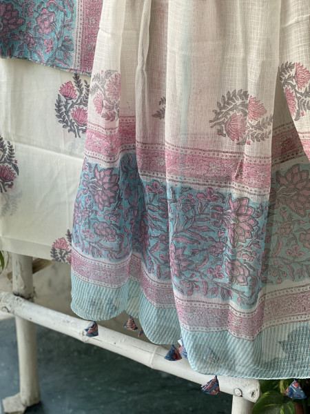 AQUA-OFF WHITE HAND BLOCK PRINT KOTA DUPATTA SET