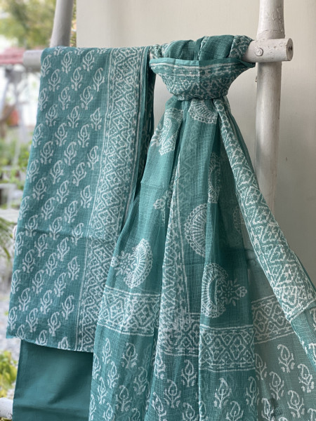 TEAL HAND BLOCK PRINT KOTA DUPATTA SET