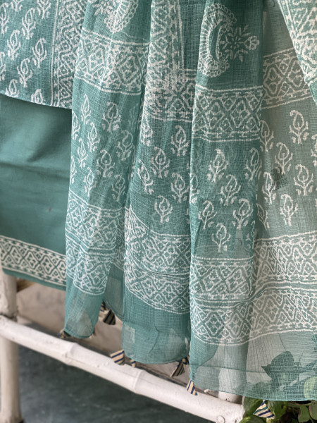 TEAL HAND BLOCK PRINT KOTA DUPATTA SET