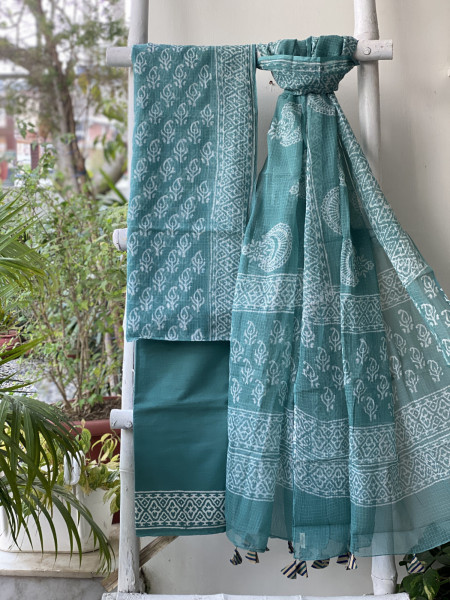 TEAL HAND BLOCK PRINT KOTA DUPATTA SET