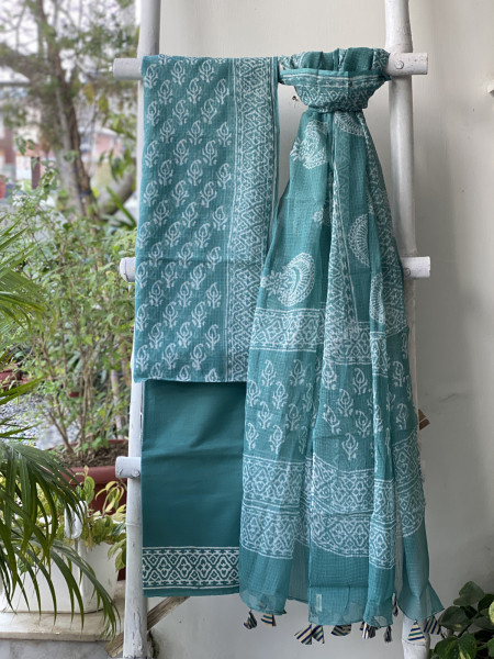TEAL HAND BLOCK PRINT KOTA DUPATTA SET