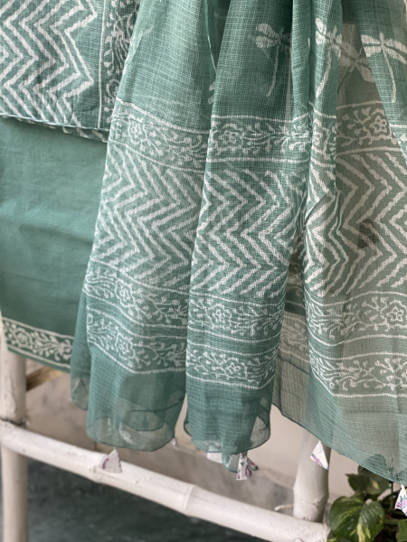 TEAL HAND BLOCK PRINT KOTA DUPATTA SET