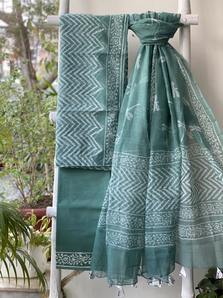 TEAL HAND BLOCK PRINT KOTA DUPATTA SET