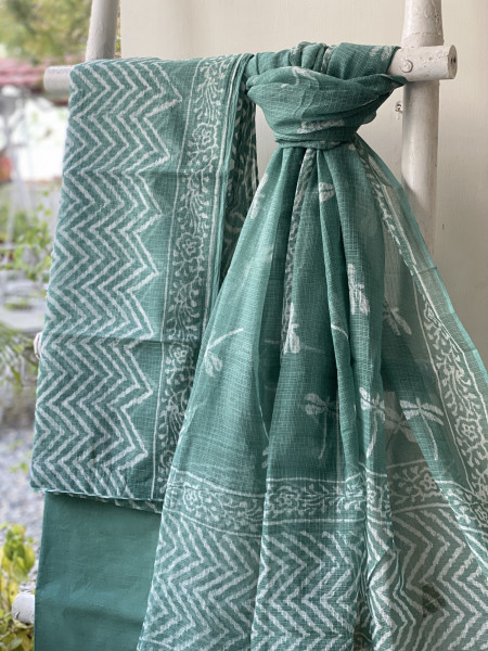 TEAL HAND BLOCK PRINT KOTA DUPATTA SET