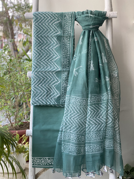 TEAL HAND BLOCK PRINT KOTA DUPATTA SET