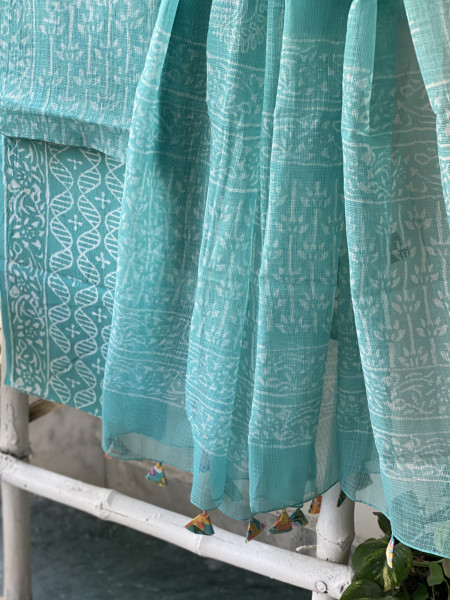 AQUA HAND BLOCK PRINT KOTA DUPATTA SET