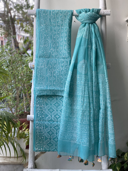 AQUA HAND BLOCK PRINT KOTA DUPATTA SET