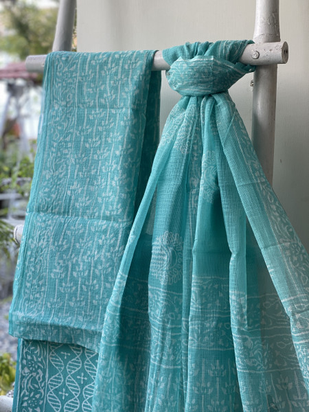 AQUA HAND BLOCK PRINT KOTA DUPATTA SET