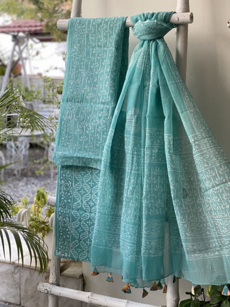 AQUA HAND BLOCK PRINT KOTA DUPATTA SET