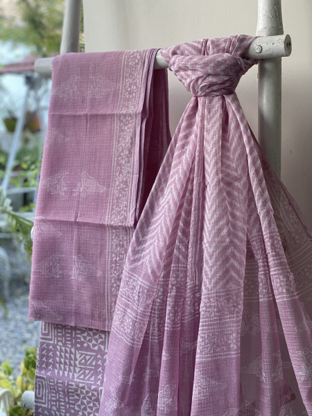 LAVENDER HAND BLOCK PRINT KOTA DUPATTA SET