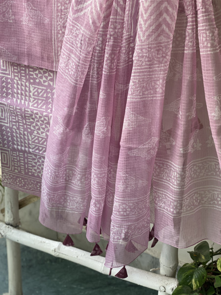 LAVENDER HAND BLOCK PRINT KOTA DUPATTA SET