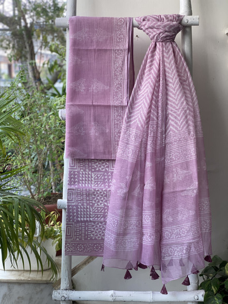 LAVENDER HAND BLOCK PRINT KOTA DUPATTA SET