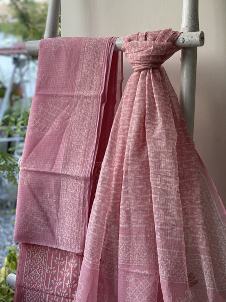 PINK HAND BLOCK PRINT KOTA DUPATTA SET
