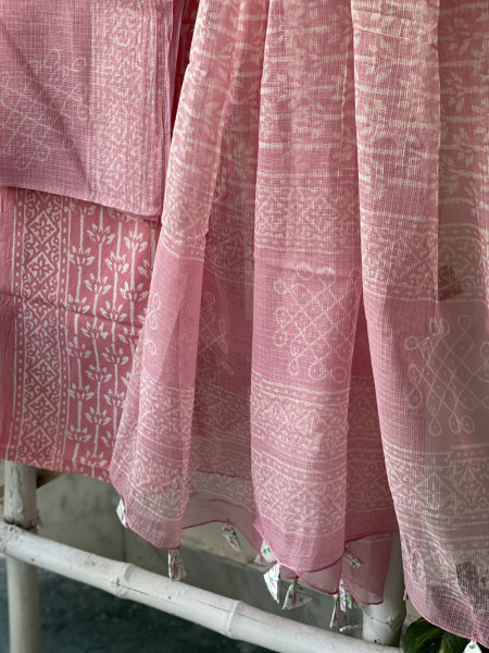 PINK HAND BLOCK PRINT KOTA DUPATTA SET