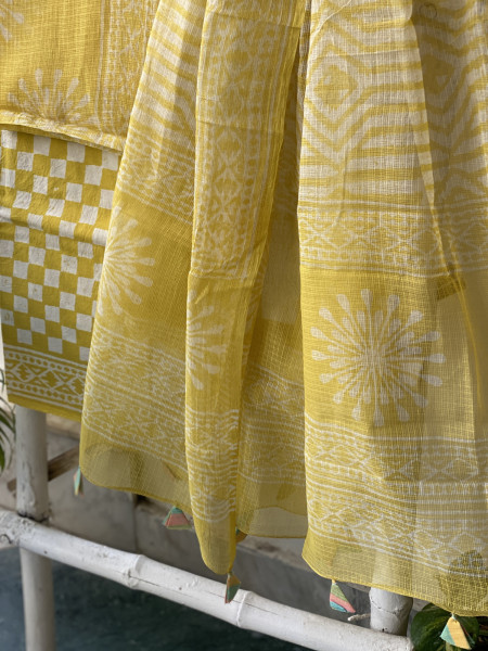 YELLOW HAND BLOCK PRINT KOTA DUPATTA SET