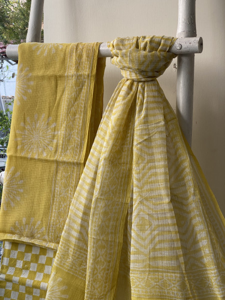 YELLOW HAND BLOCK PRINT KOTA DUPATTA SET