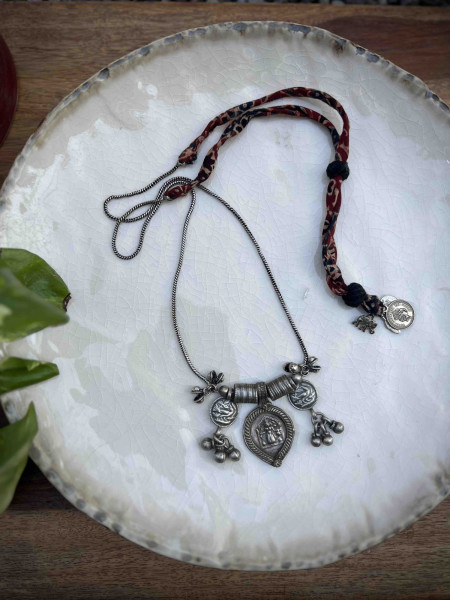 BRASS & FABRIC Handcrafted Long necklace
