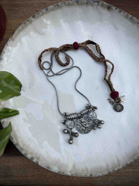 BRASS & FABRIC Handcrafted Long necklace