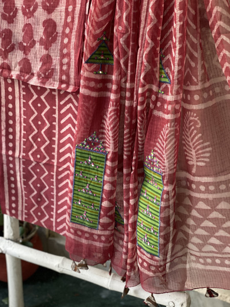 RUBY HAND BLOCK PRINT KOTA  EMBROIDERED DUPATTA SET