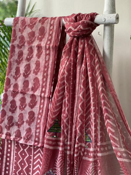 RUBY HAND BLOCK PRINT KOTA  EMBROIDERED DUPATTA SET