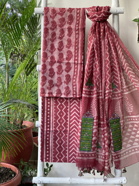 RUBY HAND BLOCK PRINT KOTA  EMBROIDERED DUPATTA SET