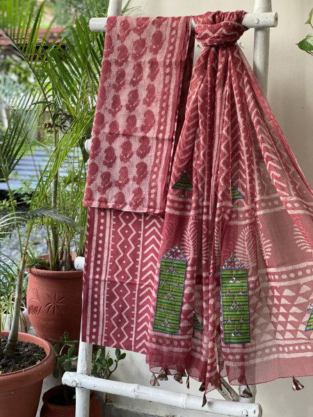 RUBY HAND BLOCK PRINT KOTA  EMBROIDERED DUPATTA SET