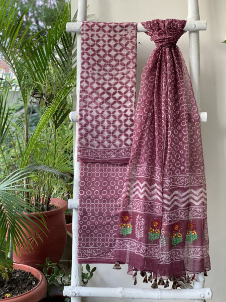 RUBY HAND BLOCK PRINT KOTA  EMBROIDERED DUPATTA SET