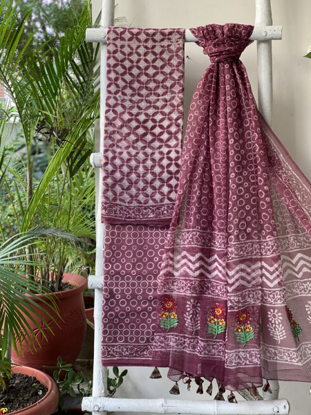 RUBY HAND BLOCK PRINT KOTA  EMBROIDERED DUPATTA SET